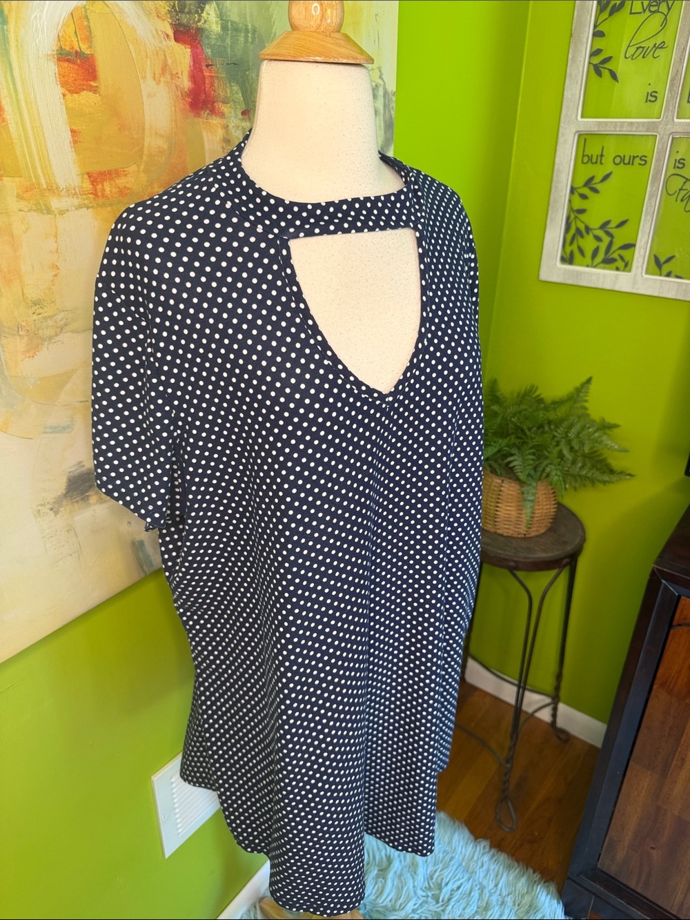 Bobbie Brooks Navy and White Polka Dot Keyhole Tunic
